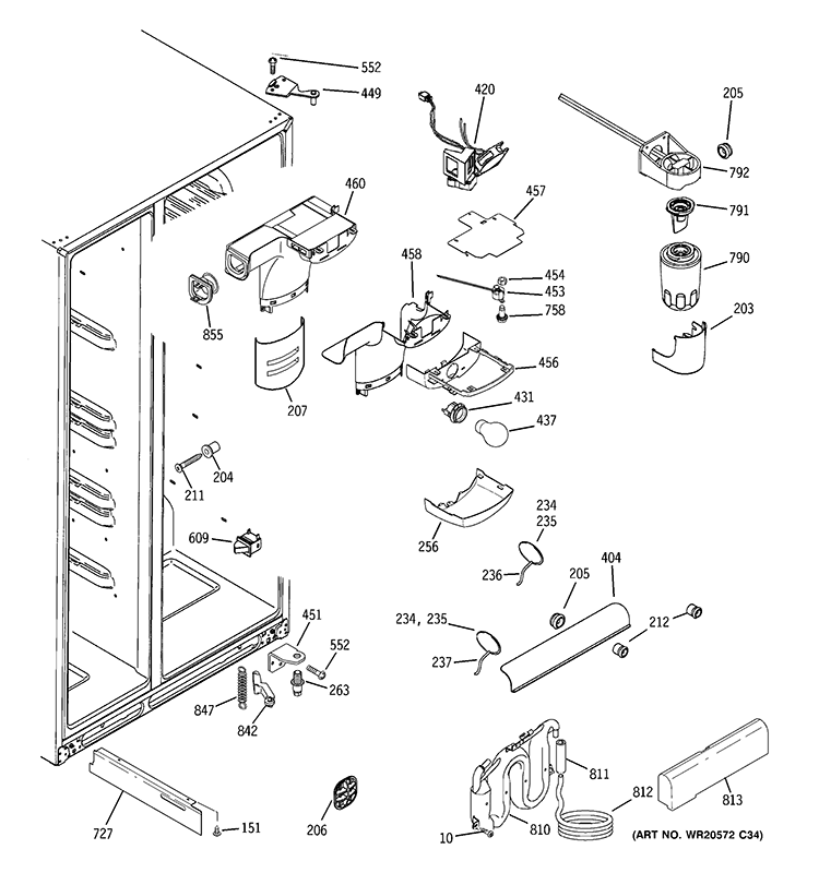 FRESH FOOD SECTION Diagram and Parts List for GCE23LGYDFNB  General Electric Refrigerator