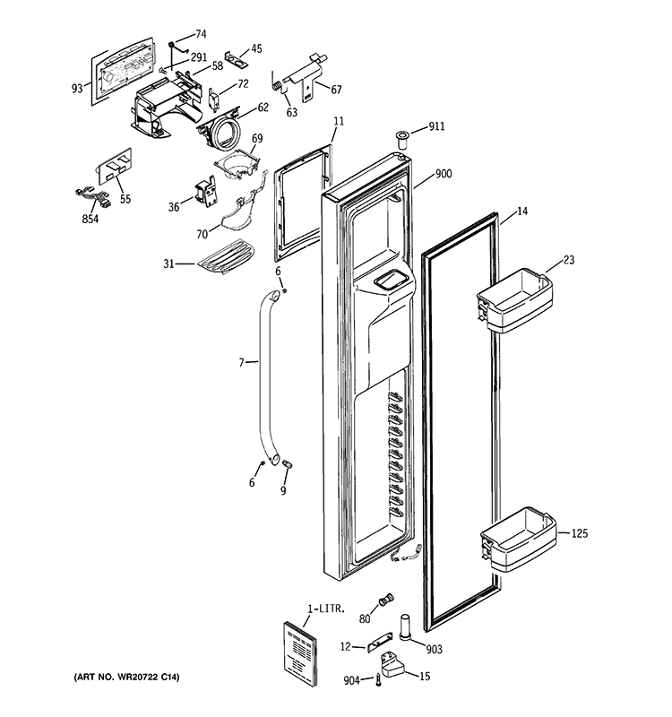 FREEZER DOOR Diagram and Parts List for GCE23LGYDFWW  General Electric Refrigerator