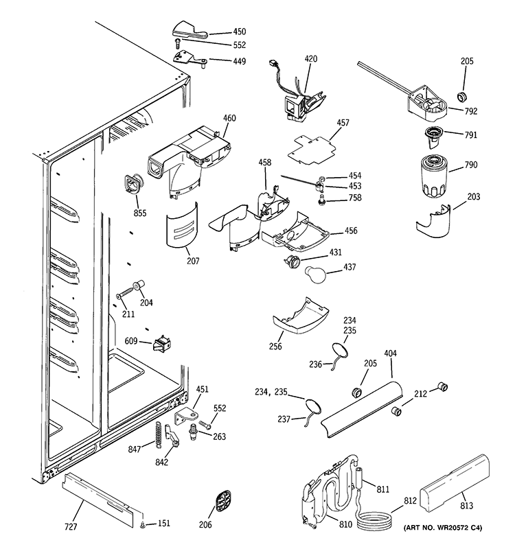 FRESH FOOD SECTION Diagram and Parts List for GCE23LGYDFWW  General Electric Refrigerator