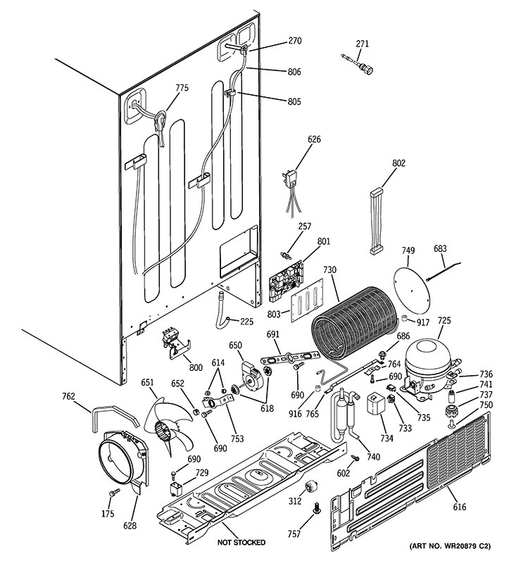 SEALED SYSTEM & MOTHER BOARD Diagram and Parts List for GCE23LGYDFWW  General Electric Refrigerator