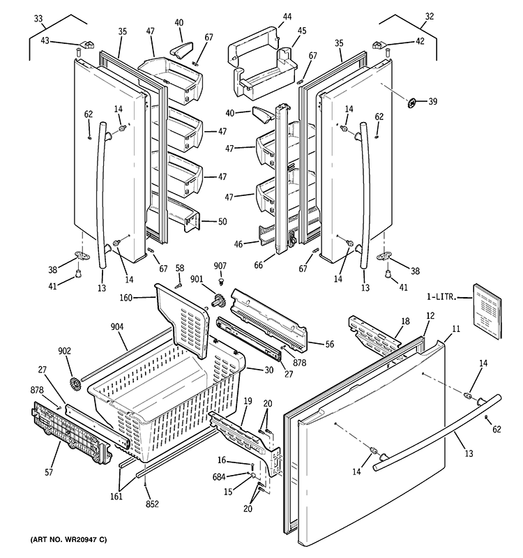 DOORS Diagram and Parts List for GFCE1NFBADSS  General Electric Refrigerator