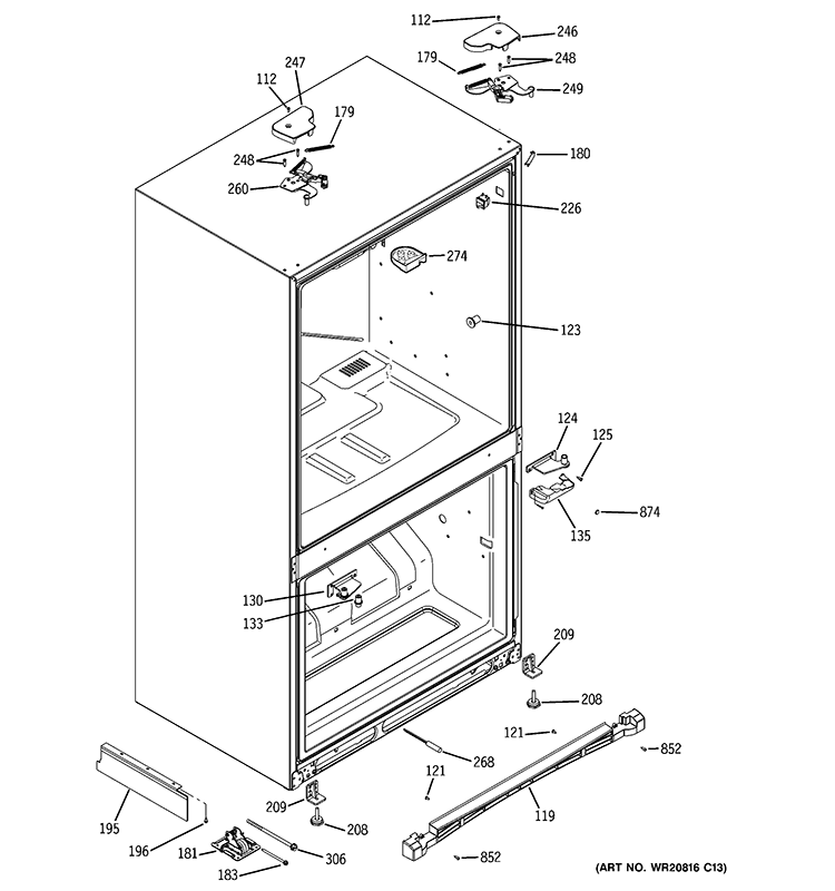 CASE PARTS Diagram and Parts List for GFCE1NFBADSS  General Electric Refrigerator