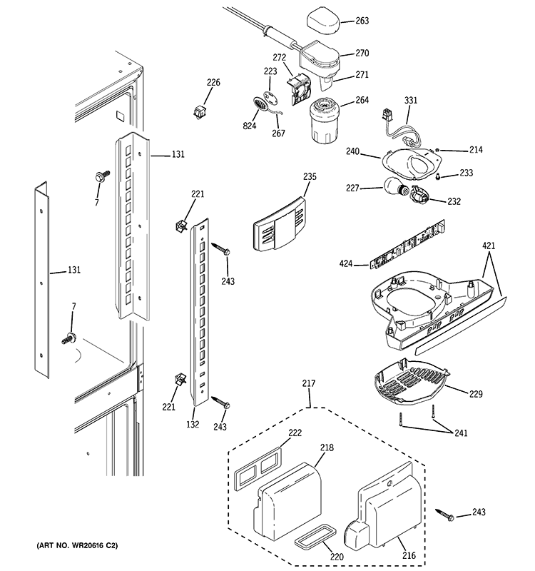 FRESH FOOD SECTION Diagram and Parts List for GFSF2KEYHWW  General Electric Refrigerator