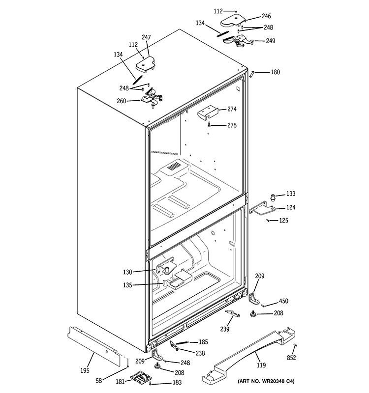 CASE PARTS Diagram and Parts List for GFSL2KEYHLS  General Electric Refrigerator