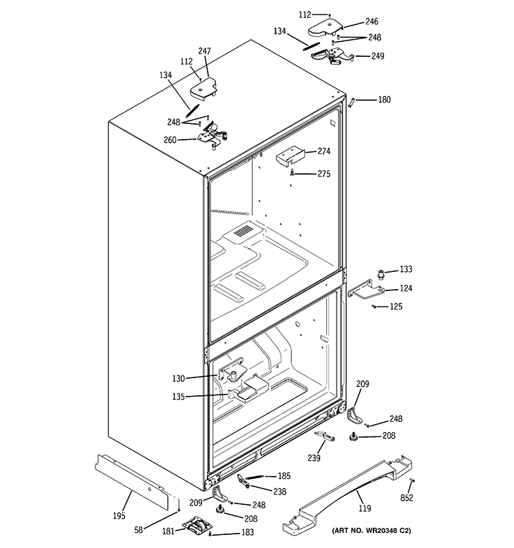 CASE PARTS Diagram and Parts List for GFSS2HCYHSS  General Electric Refrigerator