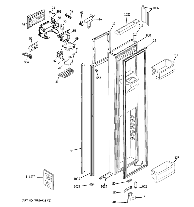 FREEZER DOOR Diagram and Parts List for GIE21LGYDFKB  General Electric Refrigerator