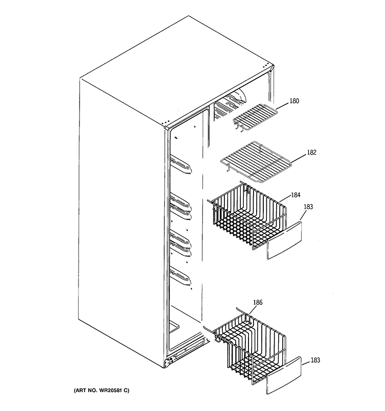 FREEZER SHELVES Diagram and Parts List for GIE21LGYDFKB  General Electric Refrigerator