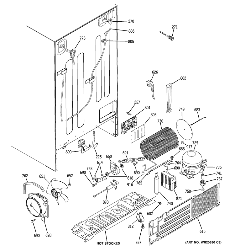 SEALED SYSTEM & MOTHER BOARD Diagram and Parts List for GIU21XGYDFKB  General Electric Refrigerator