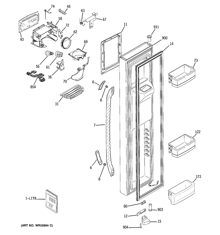 FREEZER DOOR Diagram and Parts List for GSC22QGTM WW  General Electric Refrigerator