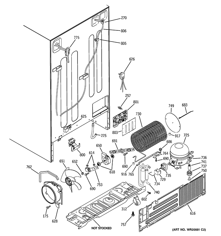 SEALED SYSTEM & MOTHER BOARD Diagram and Parts List for GSC22QGTM WW  General Electric Refrigerator