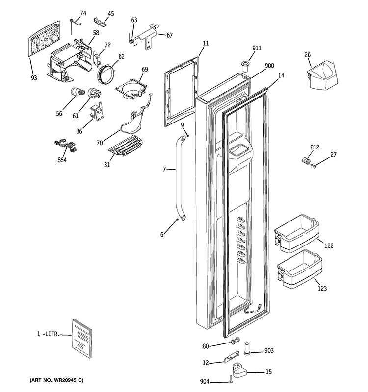 FREEZER DOOR Diagram and Parts List for GSCF3PGXGFWW  General Electric Refrigerator