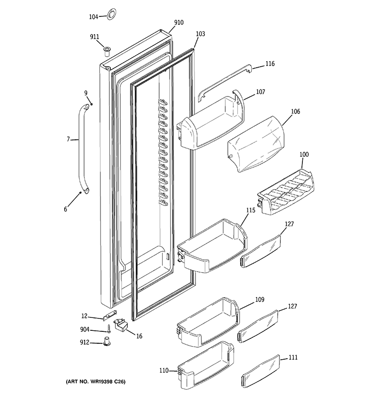 FRESH FOOD DOOR Diagram and Parts List for GSCF3PGXGFWW  General Electric Refrigerator
