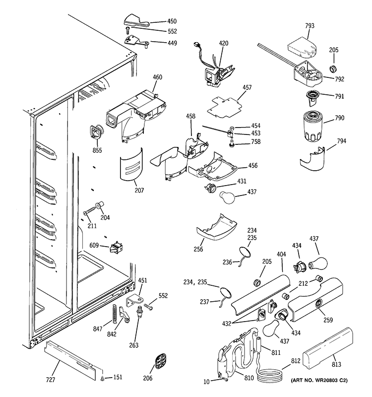FRESH FOOD SECTION Diagram and Parts List for GSCF3PGXGFWW  General Electric Refrigerator