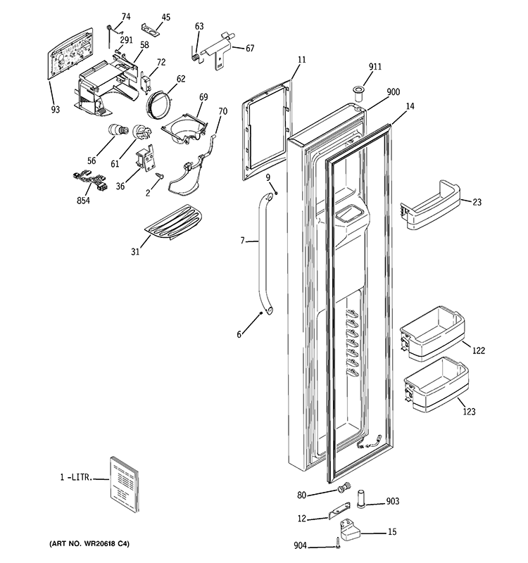 FREEZER DOOR Diagram and Parts List for GSCS3KGYDFSS  General Electric Refrigerator