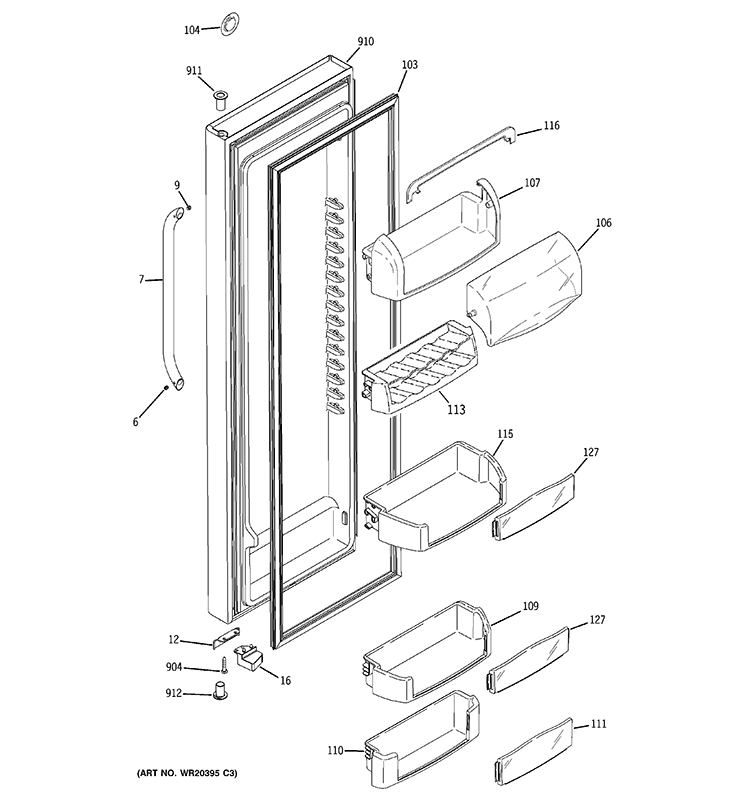FRESH FOOD DOOR Diagram and Parts List for GSCS3KGYDFSS  General Electric Refrigerator