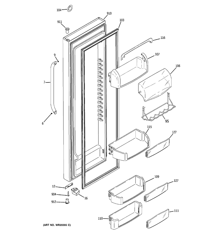 FRESH FOOD DOOR Diagram and Parts List for GSCS3PGXGFSS  General Electric Refrigerator