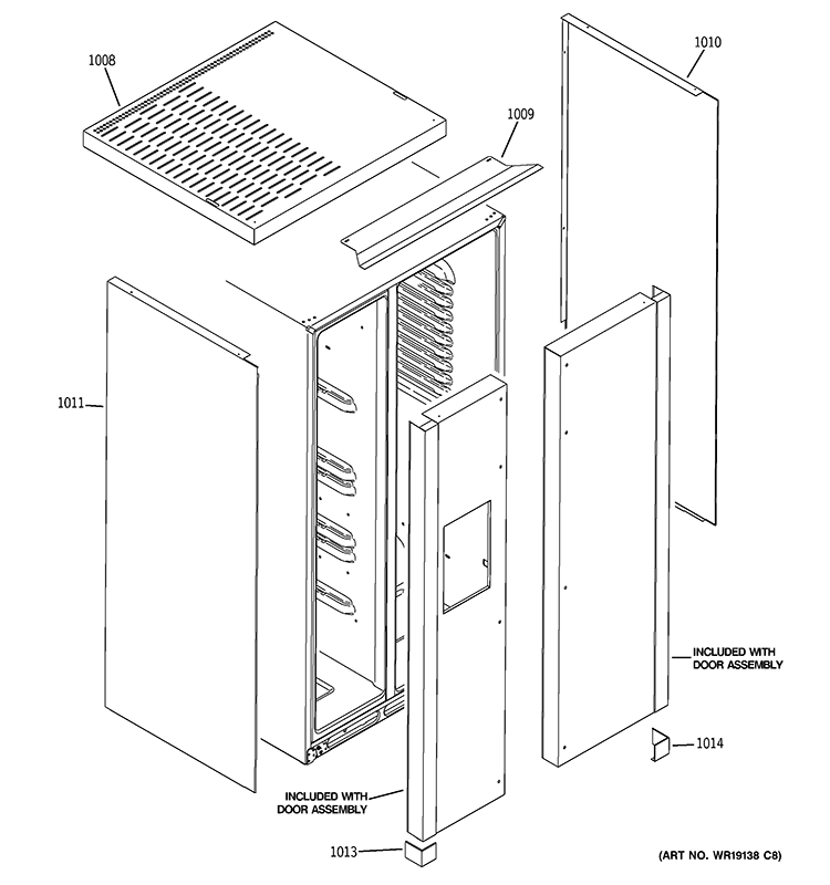 CLAD COMPONENTS Diagram and Parts List for GWE23LGYDFSS  General Electric Refrigerator