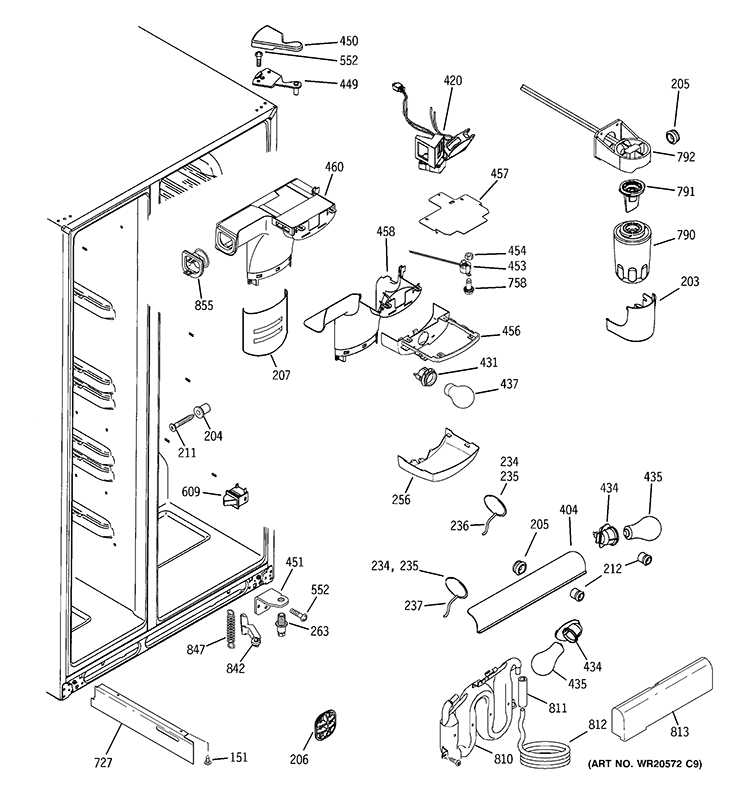 FRESH FOOD SECTION Diagram and Parts List for GWE23LGYDFSS  General Electric Refrigerator