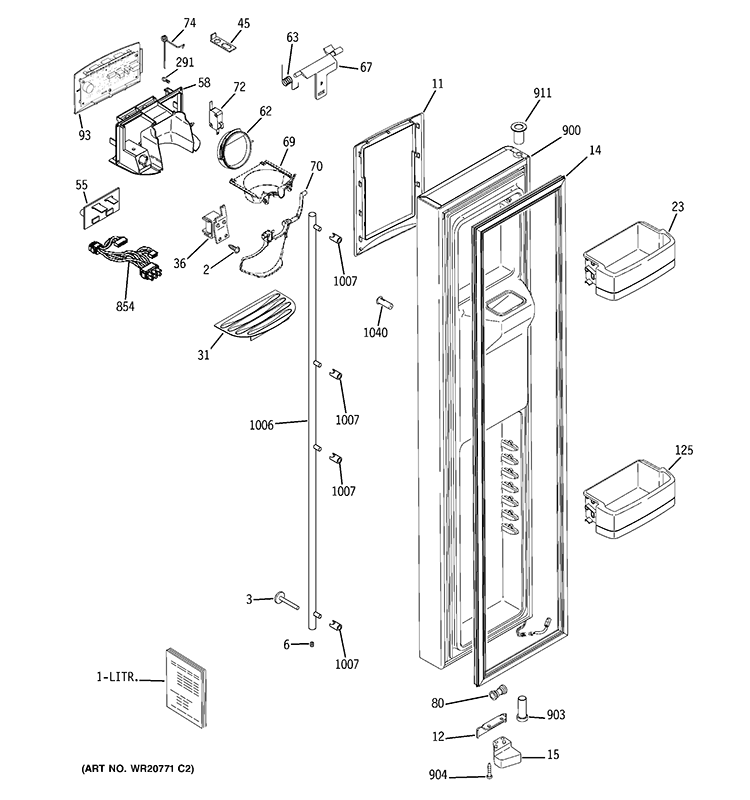 FREEZER DOOR Diagram and Parts List for GWU23LGYDFSS  General Electric Refrigerator