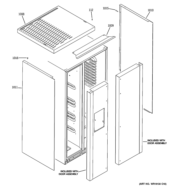 CLAD COMPONENTS Diagram and Parts List for GWU23LGYDFSS  General Electric Refrigerator