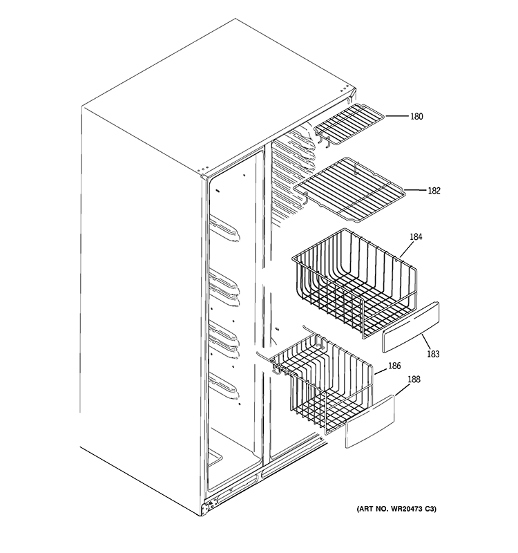 FREEZER SHELVES Diagram and Parts List for GWU23LGYDFSS  General Electric Refrigerator