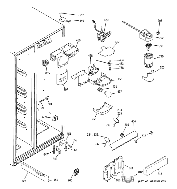 FRESH FOOD SECTION Diagram and Parts List for GWU23LGYDFSS  General Electric Refrigerator