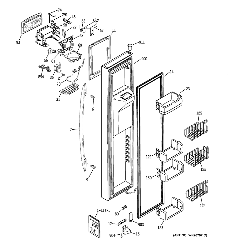 FREEZER DOOR Diagram and Parts List for PCE23NHTMFSS  General Electric Refrigerator