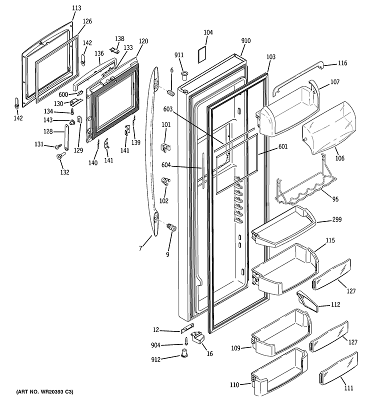 FRESH FOOD DOOR Diagram and Parts List for PCE23NHTMFSS  General Electric Refrigerator
