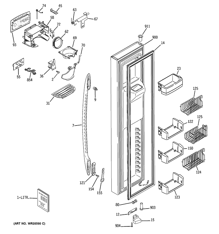 FREEZER DOOR Diagram and Parts List for PCE23VGXGFBB  General Electric Refrigerator