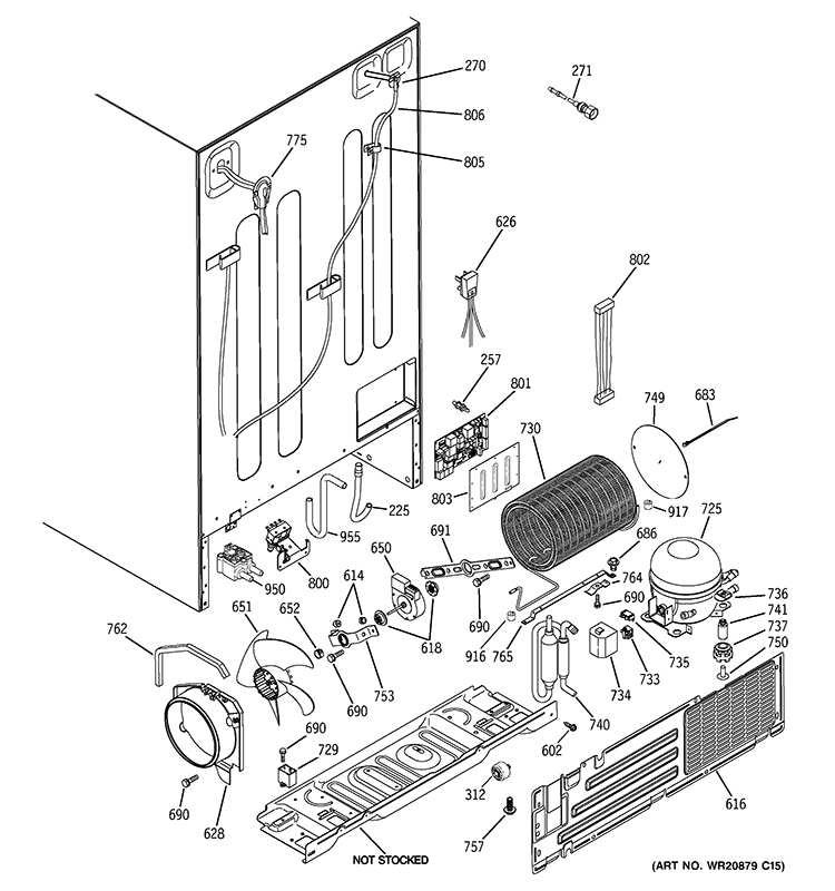 SEALED SYSTEM & MOTHER BOARD Diagram and Parts List for PCE23VGXGFBB  General Electric Refrigerator