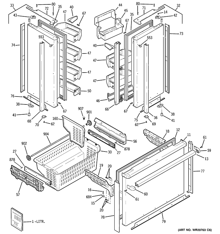 DOORS Diagram and Parts List for PFIC1NFZDBV  General Electric Refrigerator