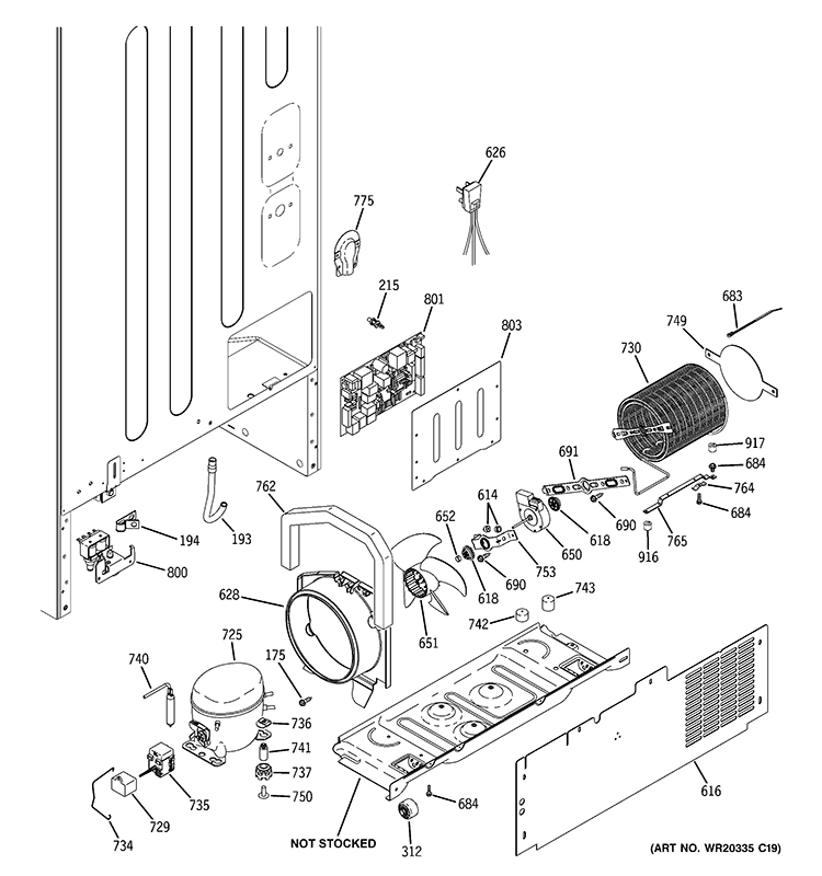 MACHINE COMPARTMENT Diagram and Parts List for PFSF0MFZGBB  General Electric Refrigerator