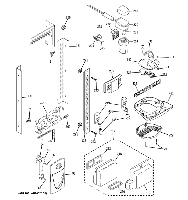 FRESH FOOD SECTION Diagram and Parts List for PFSF2MIYHWW  General Electric Refrigerator