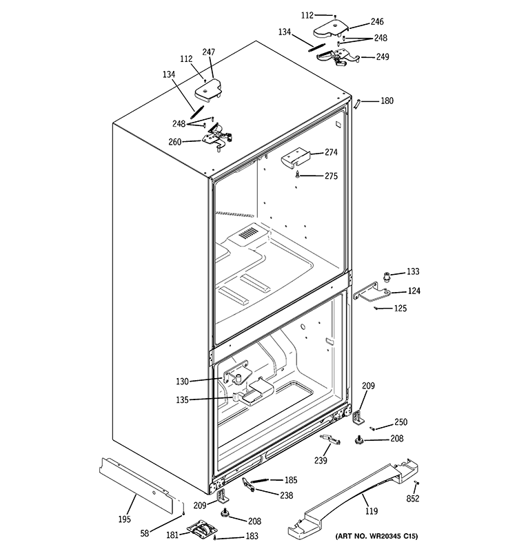 CASE PARTS Diagram and Parts List for PFSS2MIYHSS  General Electric Refrigerator