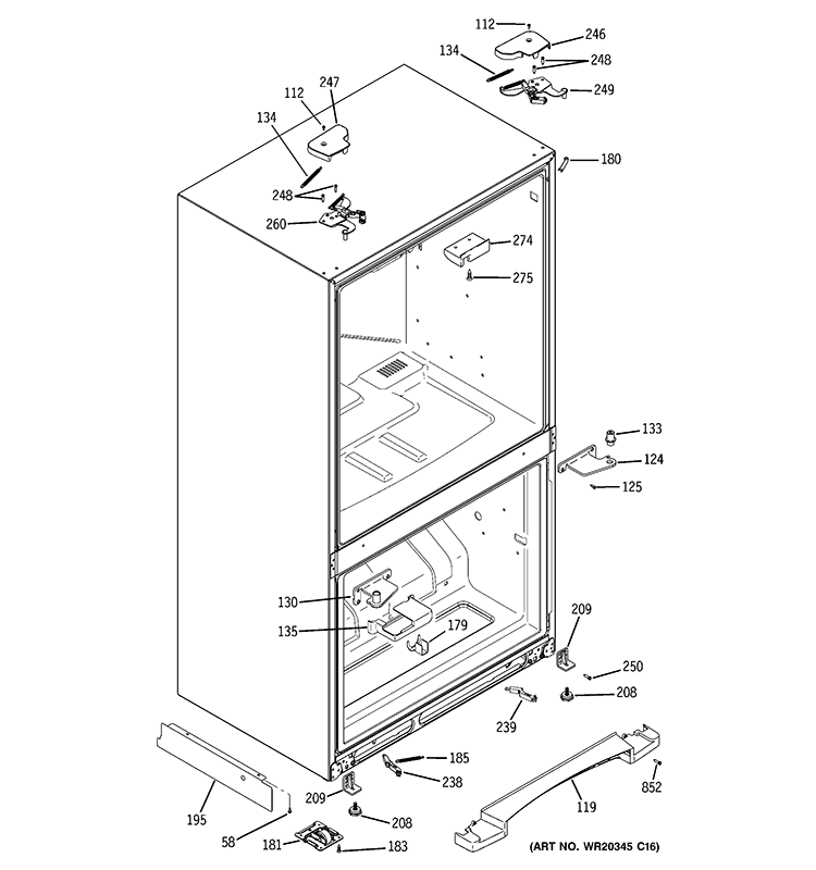 CASE PARTS Diagram and Parts List for PFSS2MJYDSS  General Electric Refrigerator