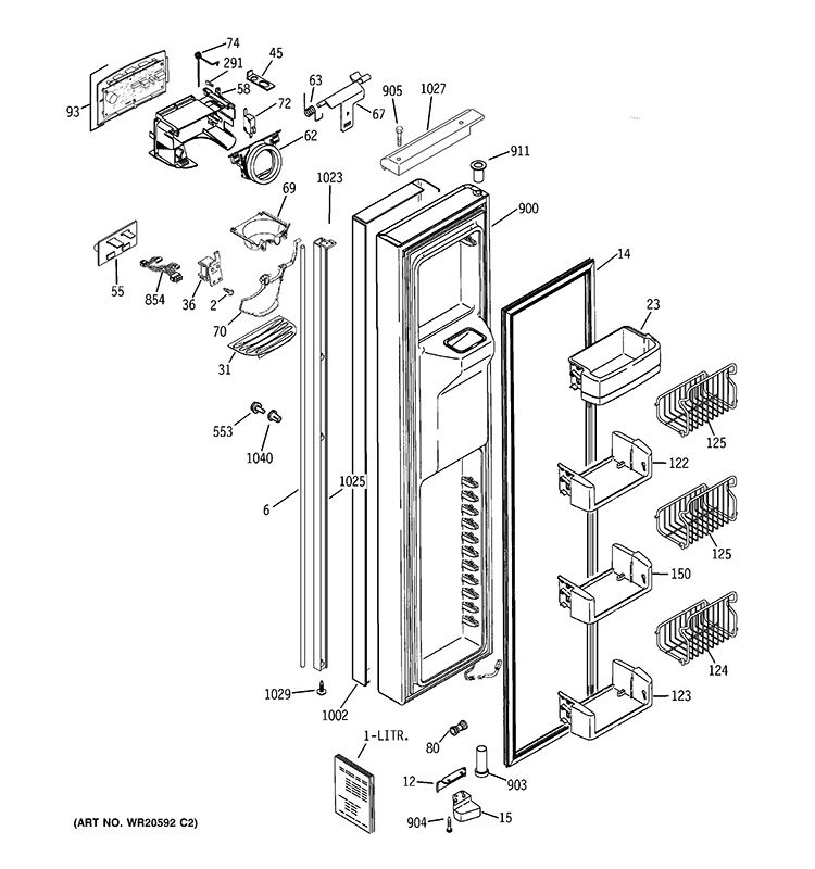 FREEZER DOOR Diagram and Parts List for PIE23VGXGFSV  General Electric Refrigerator
