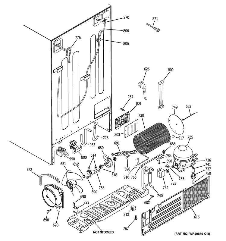 SEALED SYSTEM & MOTHER BOARD Diagram and Parts List for PIE23VGXGFSV  General Electric Refrigerator