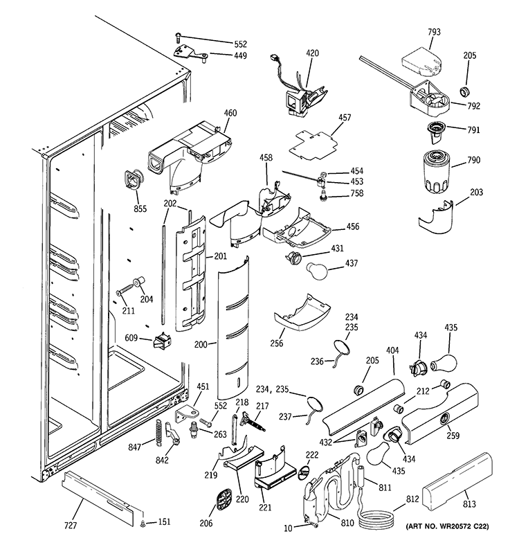 FRESH FOOD SECTION Diagram and Parts List for PIE23VGXGFSV  General Electric Refrigerator