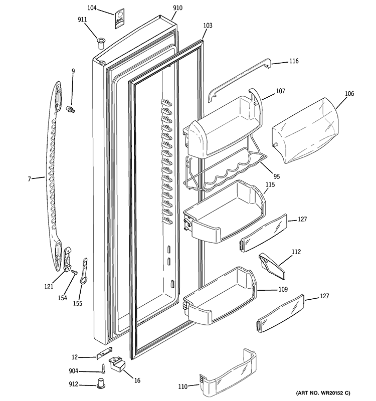 FRESH FOOD DOOR Diagram and Parts List for PSCF3RGXGFWW  General Electric Refrigerator