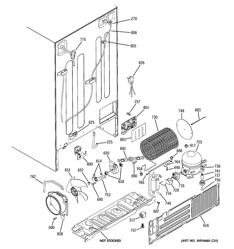 SEALED SYSTEM & MOTHER BOARD Diagram and Parts List for PSCF3RGXGFWW  General Electric Refrigerator