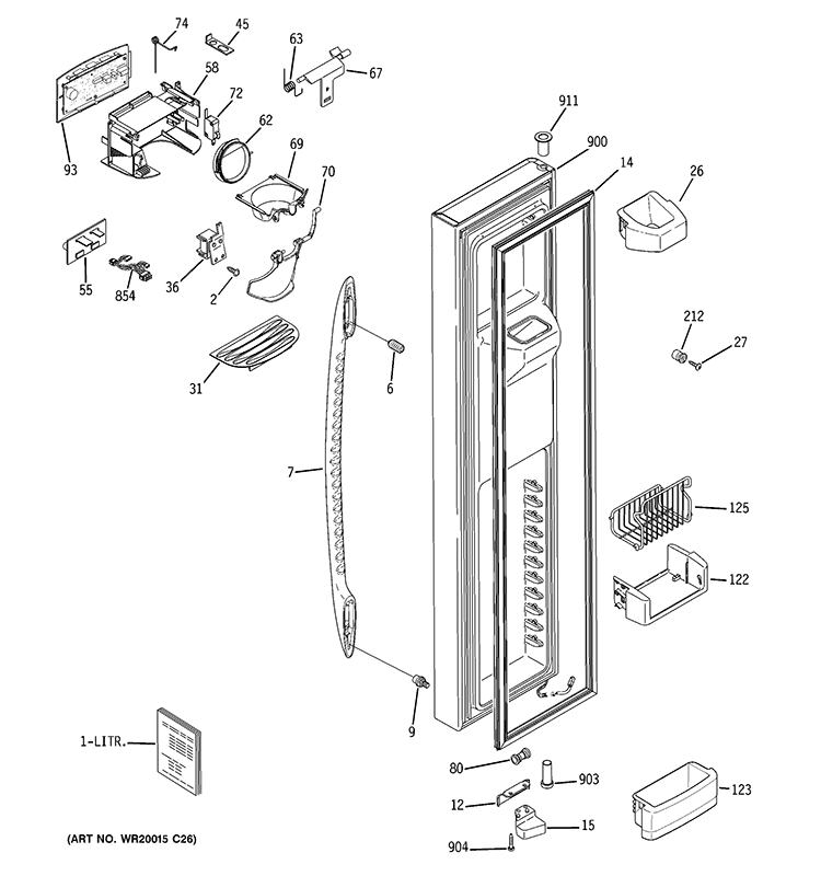 FREEZER DOOR Diagram and Parts List for PSCS3RGXGFSS  General Electric Refrigerator