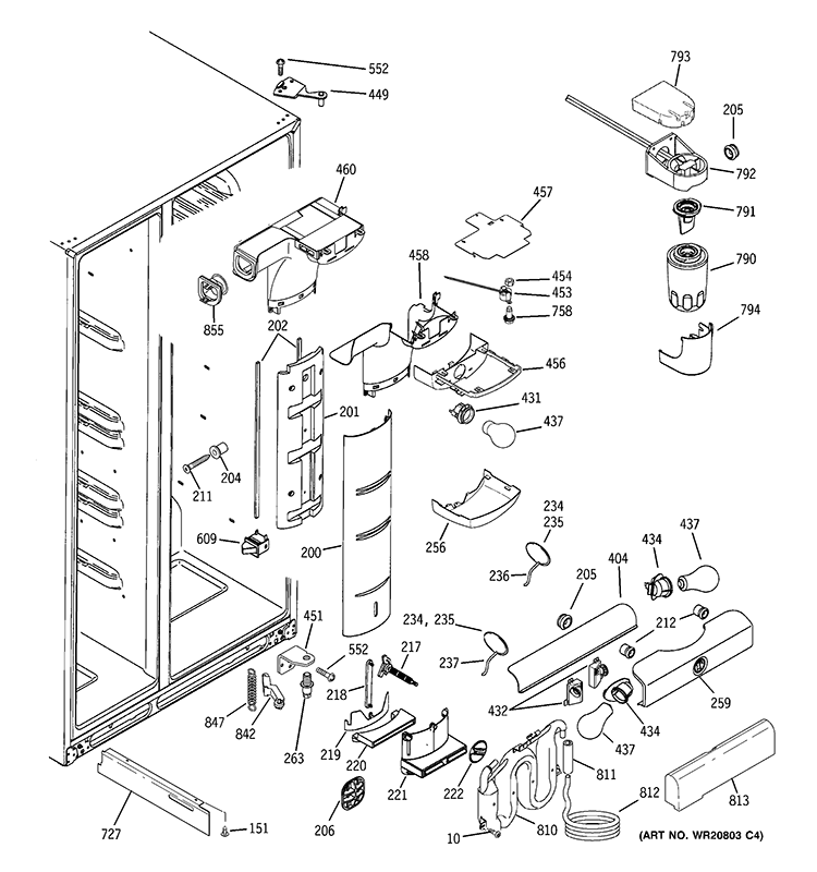 FRESH FOOD SECTION Diagram and Parts List for PSIC3RGXGFBV  General Electric Refrigerator