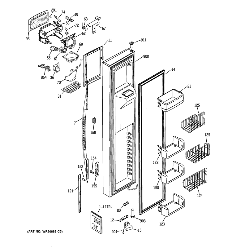 FREEZER DOOR Diagram and Parts List for PCE23NGTMFBB  General Electric Refrigerator