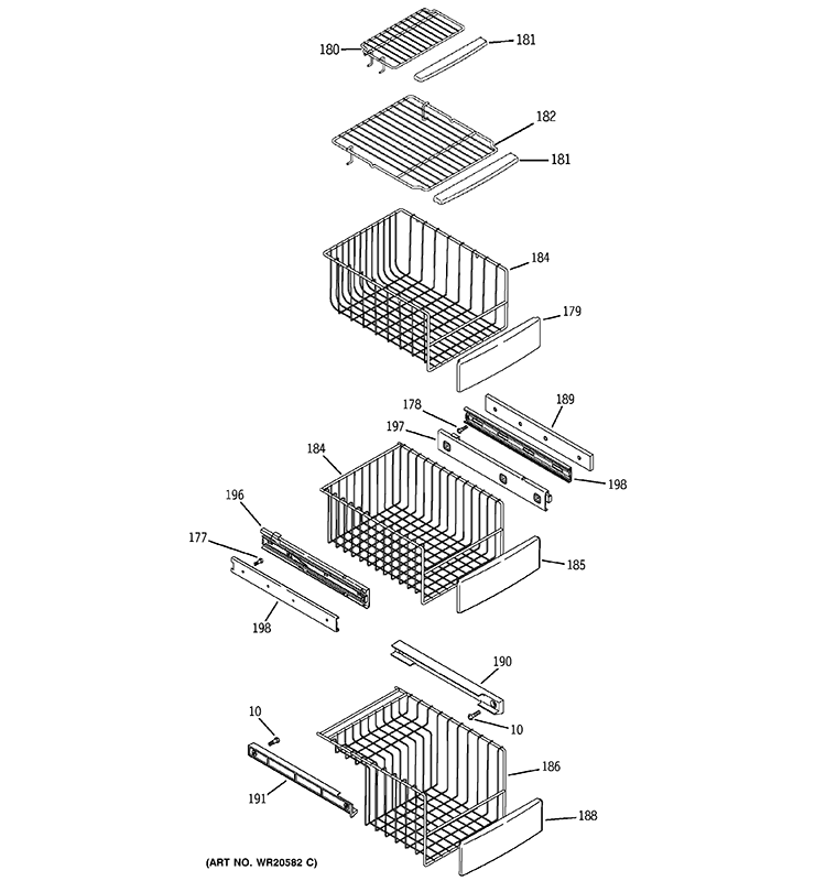 FREEZER SHELVES Diagram and Parts List for PCE23NGTMFBB  General Electric Refrigerator