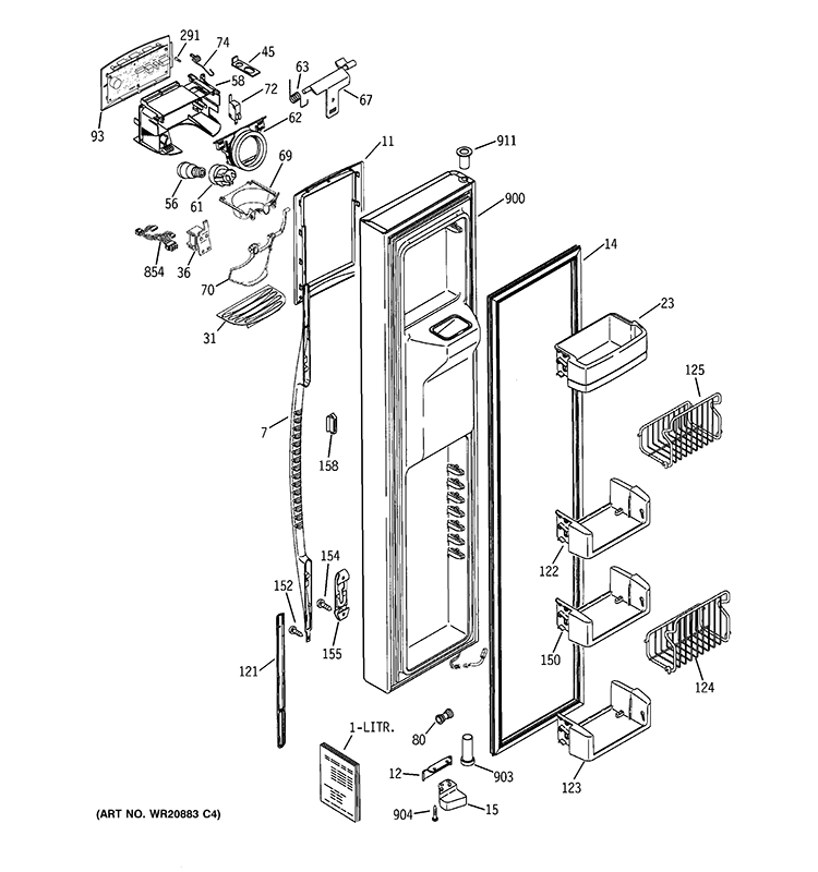 FREEZER DOOR Diagram and Parts List for PCE23NHTLFBB  General Electric Refrigerator