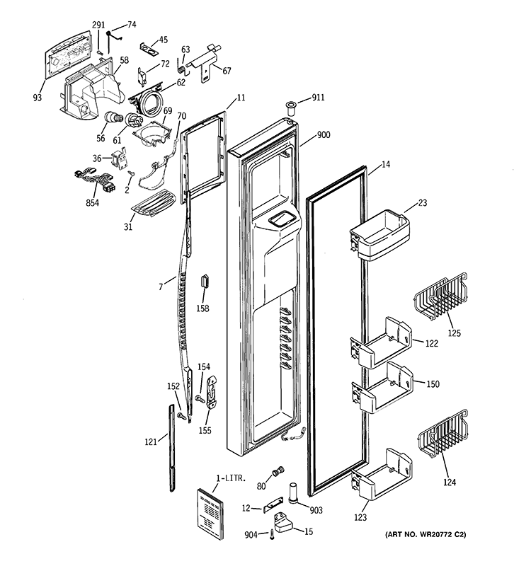 FREEZER DOOR Diagram and Parts List for PCE23NHTMFWW  General Electric Refrigerator