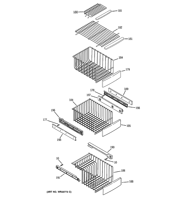 FREEZER SHELVES Diagram and Parts List for PCE23NHTMFWW  General Electric Refrigerator