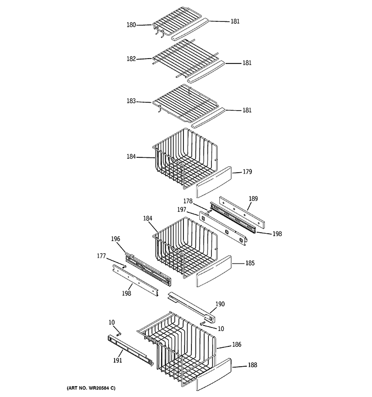 FREEZER SHELVES Diagram and Parts List for PCE23TGXGFWW  General Electric Refrigerator