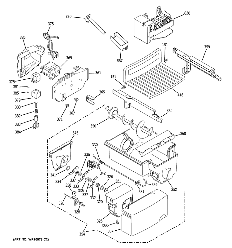 ICE MAKER & DISPENSER Diagram and Parts List for PCE23TGXGFWW  General Electric Refrigerator