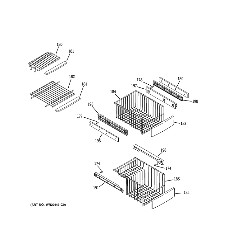 FREEZER SHELVES Diagram and Parts List for PCK23NHWKFCC  General Electric Refrigerator